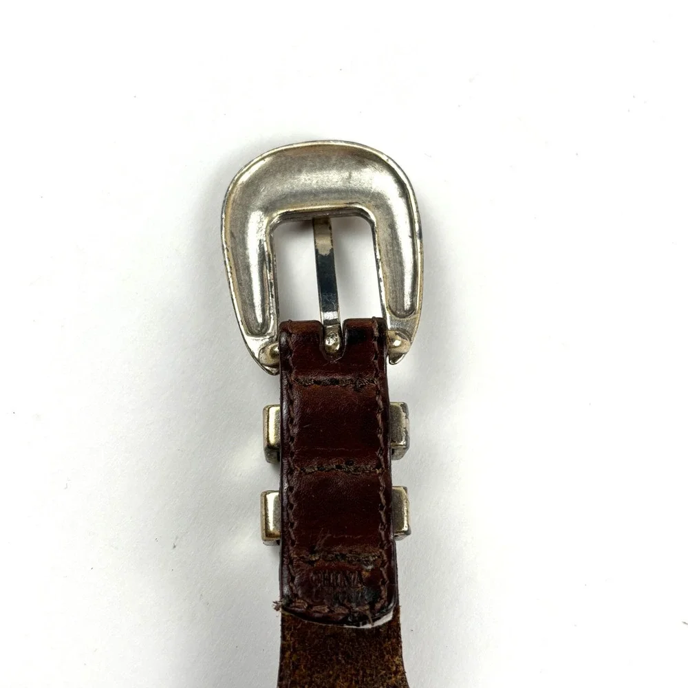 Western Leather Belt Unisex 32 Brown Good Silver Cross Conchos Buckle Boho Rodeo